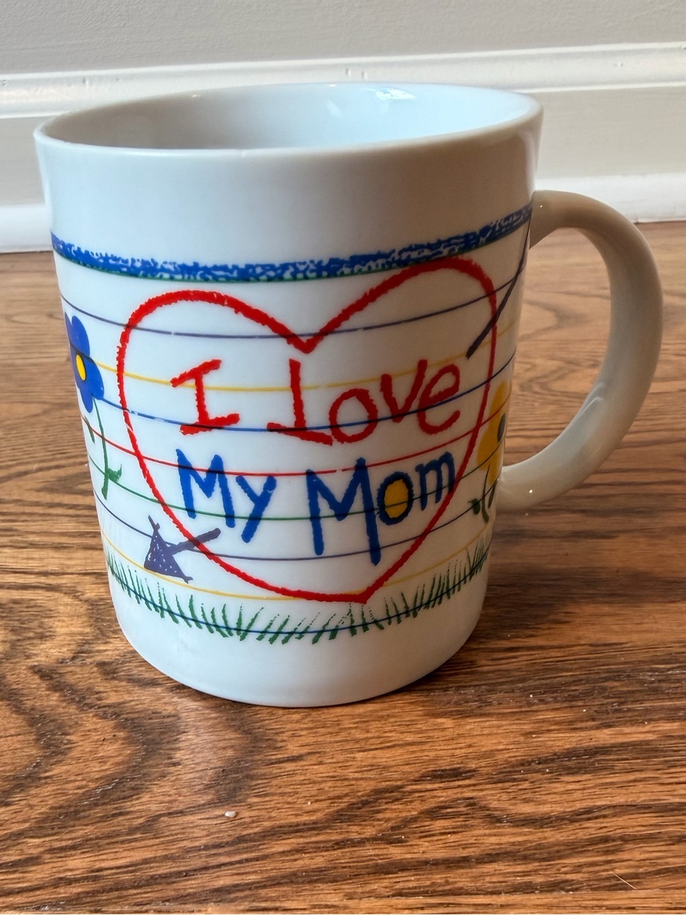 Vintage 90s y2k I Love My Mom Ceramic Coffee Mug - White with Red & Blue Accents